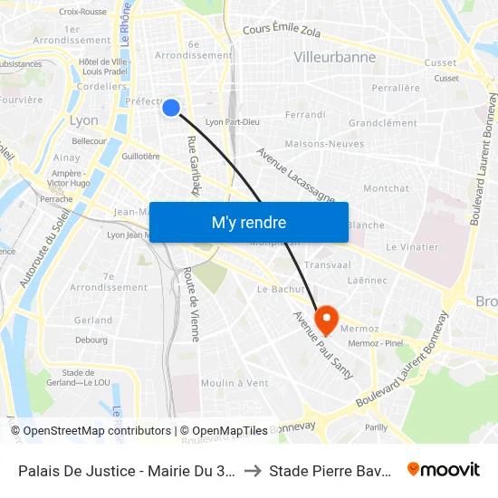 Palais De Justice - Mairie Du 3ème to Stade Pierre Bavozet map