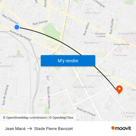 Jean Macé to Stade Pierre Bavozet map
