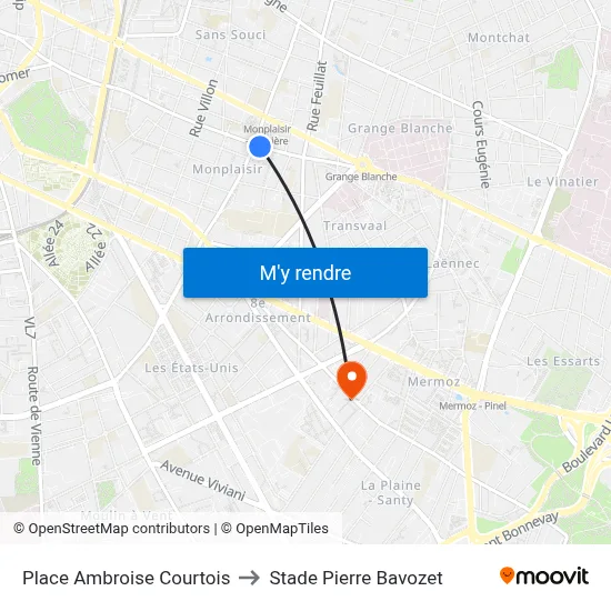 Place Ambroise Courtois to Stade Pierre Bavozet map