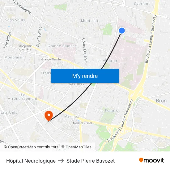 Hôpital Neurologique to Stade Pierre Bavozet map