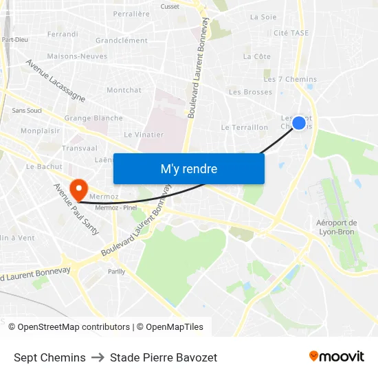 Sept Chemins to Stade Pierre Bavozet map