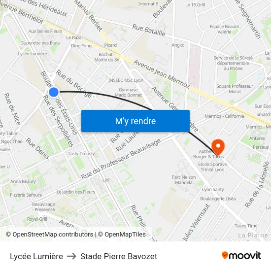 Lycée Lumière to Stade Pierre Bavozet map