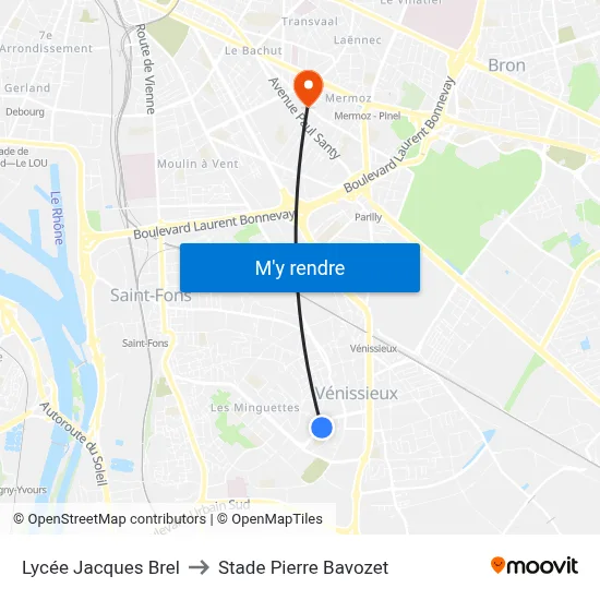 Lycée Jacques Brel to Stade Pierre Bavozet map