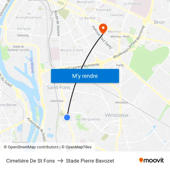 Cimetière De St Fons to Stade Pierre Bavozet map