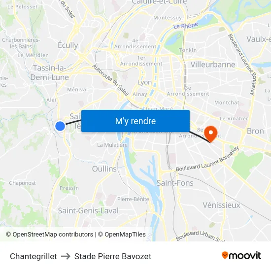 Chantegrillet to Stade Pierre Bavozet map