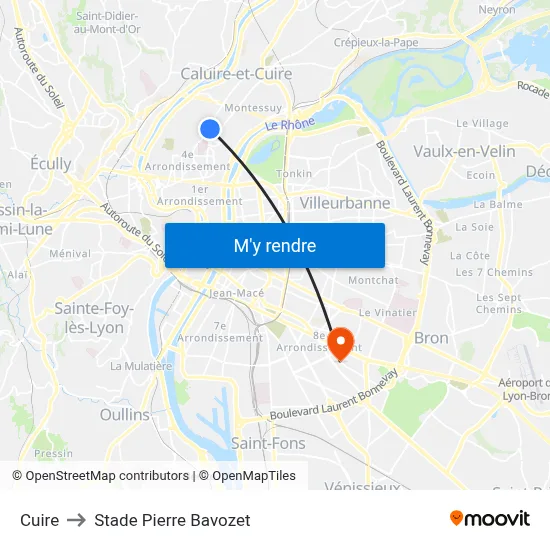 Cuire to Stade Pierre Bavozet map