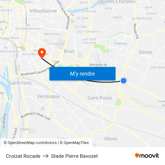 Croizat Rocade to Stade Pierre Bavozet map