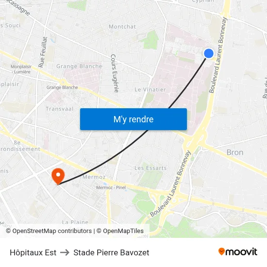 Hôpitaux Est to Stade Pierre Bavozet map