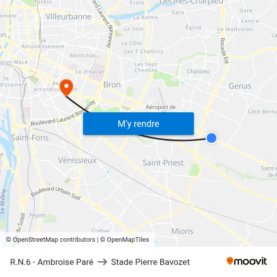 R.N.6 - Ambroise Paré to Stade Pierre Bavozet map