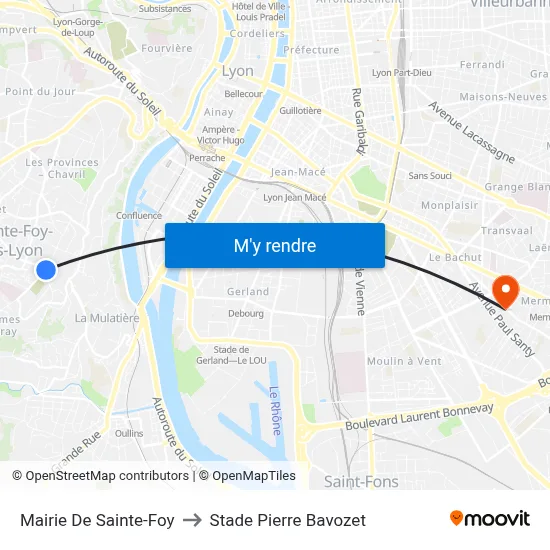 Mairie De Sainte-Foy to Stade Pierre Bavozet map