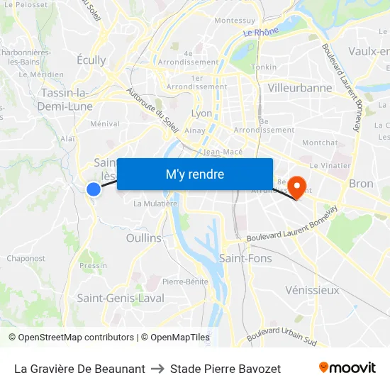 La Gravière De Beaunant to Stade Pierre Bavozet map
