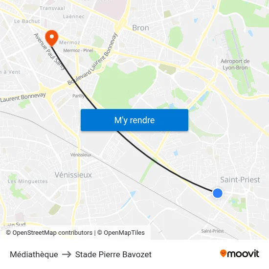 Médiathèque to Stade Pierre Bavozet map