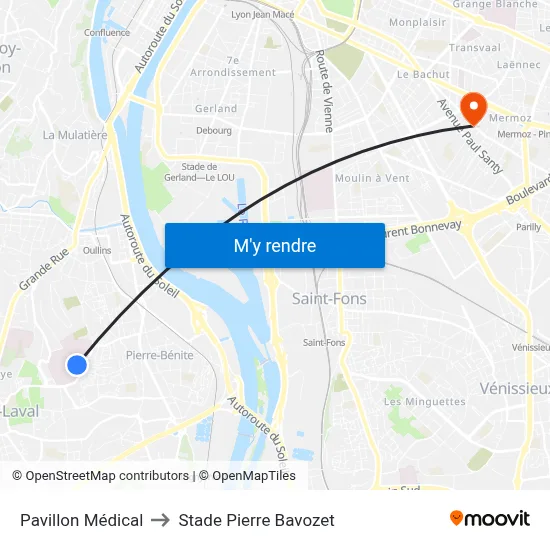 Pavillon Médical to Stade Pierre Bavozet map