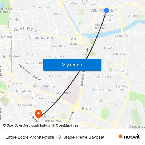 Entpe Ecole Architecture to Stade Pierre Bavozet map