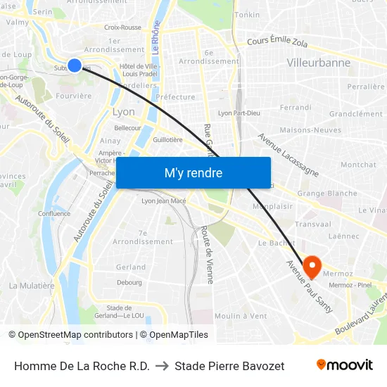 Homme De La Roche R.D. to Stade Pierre Bavozet map