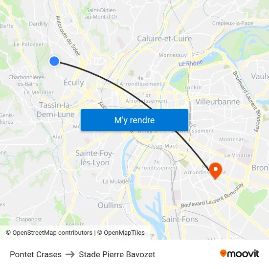 Pontet Crases to Stade Pierre Bavozet map