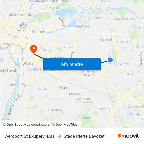 Aéroport St Exupéry -Bus to Stade Pierre Bavozet map