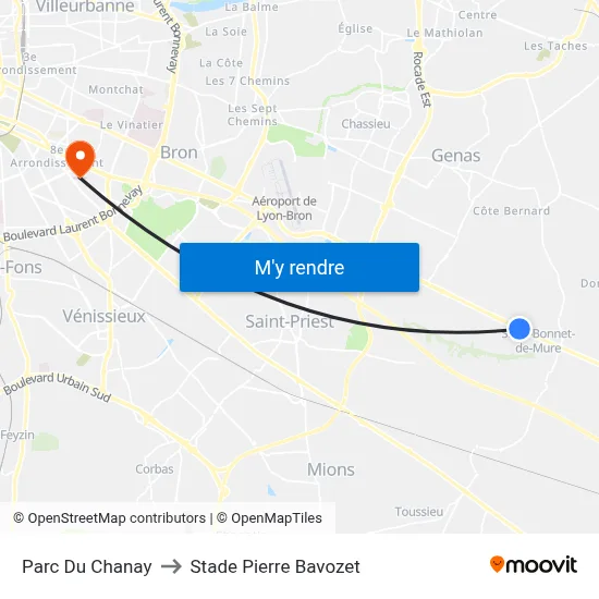 Parc Du Chanay to Stade Pierre Bavozet map