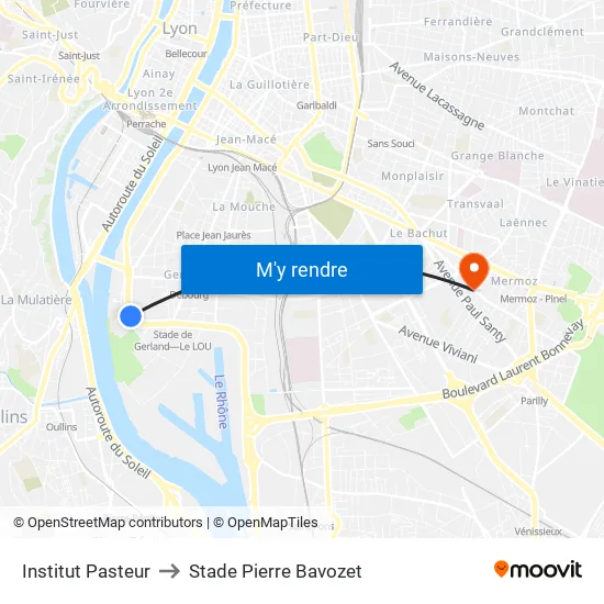 Institut Pasteur to Stade Pierre Bavozet map