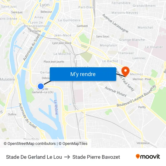 Stade De Gerland Le Lou to Stade Pierre Bavozet map