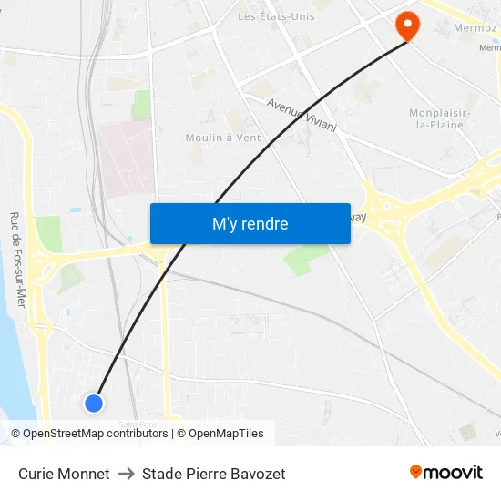 Curie Monnet to Stade Pierre Bavozet map