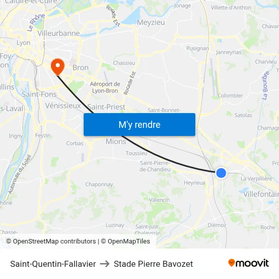 Saint-Quentin-Fallavier to Stade Pierre Bavozet map