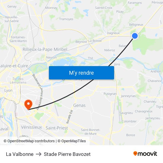 La Valbonne to Stade Pierre Bavozet map