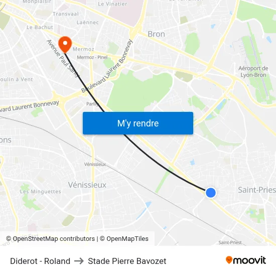 Diderot - Roland to Stade Pierre Bavozet map