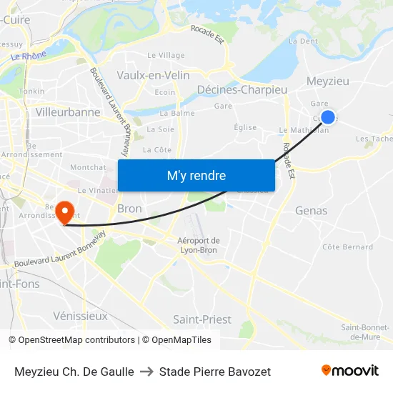 Meyzieu Ch. De Gaulle to Stade Pierre Bavozet map