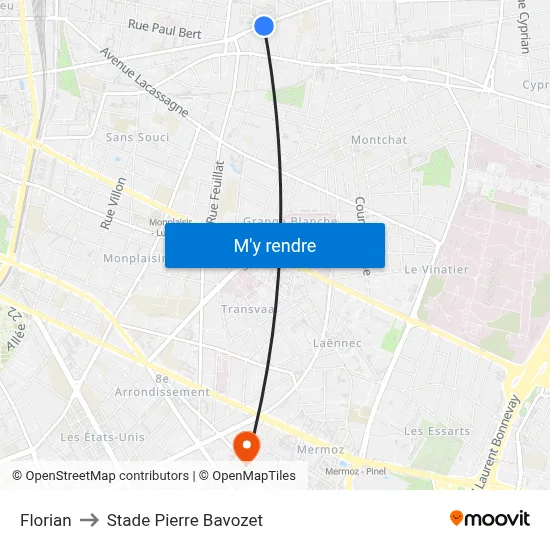 Florian to Stade Pierre Bavozet map