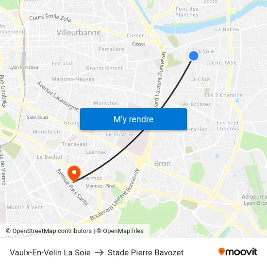 Vaulx-En-Velin La Soie to Stade Pierre Bavozet map