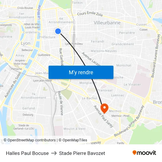 Halles Paul Bocuse to Stade Pierre Bavozet map