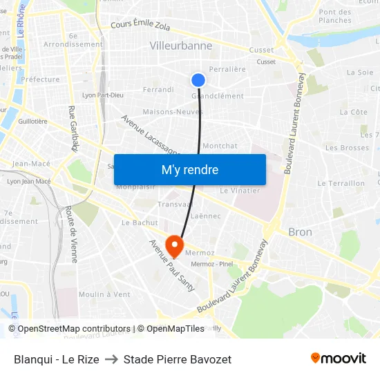 Blanqui - Le Rize to Stade Pierre Bavozet map