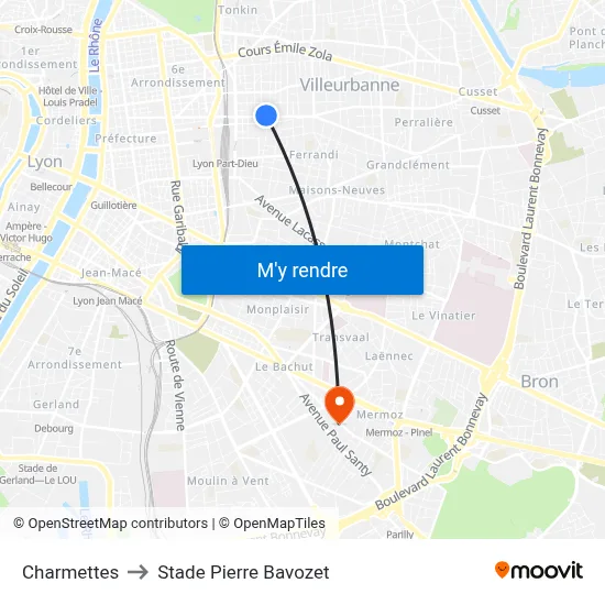 Charmettes to Stade Pierre Bavozet map