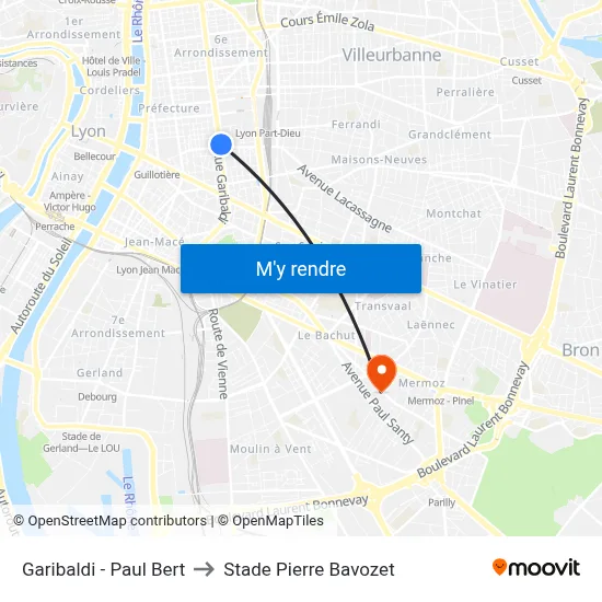 Garibaldi - Paul Bert to Stade Pierre Bavozet map