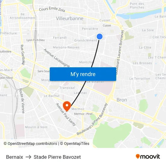 Bernaix to Stade Pierre Bavozet map