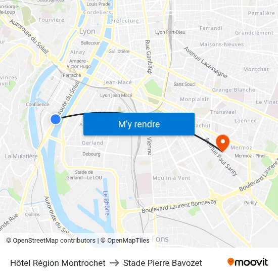 Hôtel Région Montrochet to Stade Pierre Bavozet map