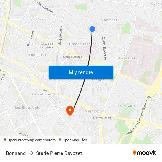 Bonnand to Stade Pierre Bavozet map