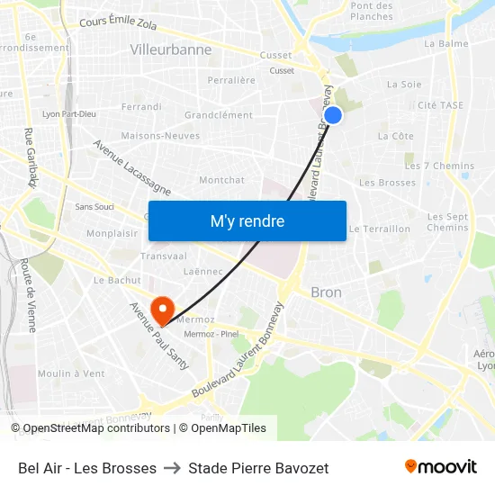 Bel Air - Les Brosses to Stade Pierre Bavozet map