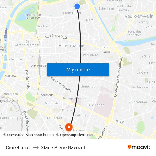 Croix-Luizet to Stade Pierre Bavozet map