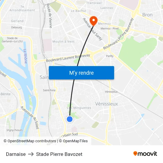 Darnaise to Stade Pierre Bavozet map