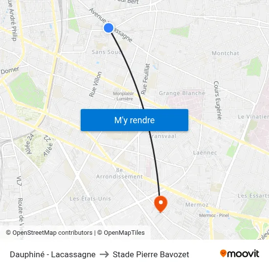 Dauphiné - Lacassagne to Stade Pierre Bavozet map