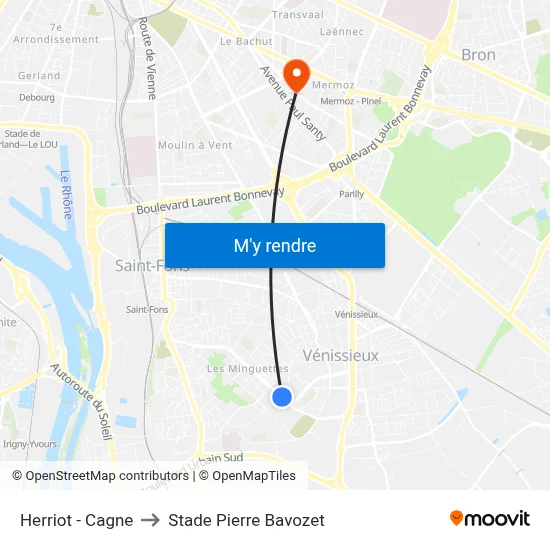 Herriot - Cagne to Stade Pierre Bavozet map