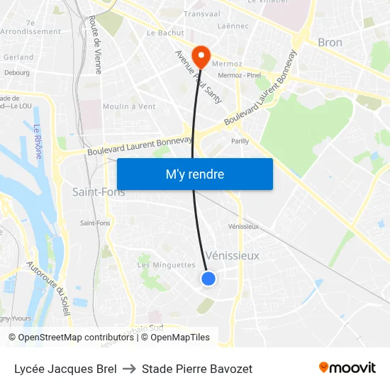 Lycée Jacques Brel to Stade Pierre Bavozet map