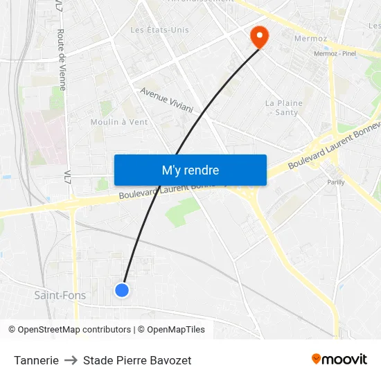 Tannerie to Stade Pierre Bavozet map
