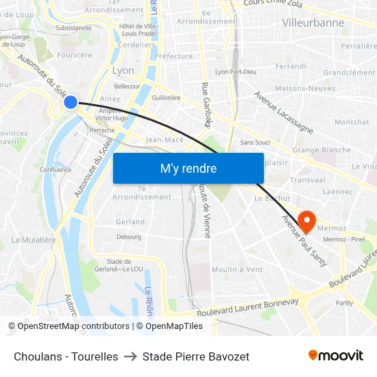 Choulans - Tourelles to Stade Pierre Bavozet map