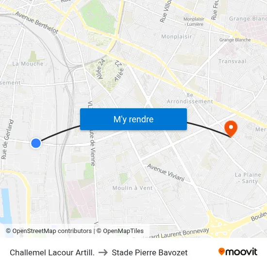 Challemel Lacour Artill. to Stade Pierre Bavozet map