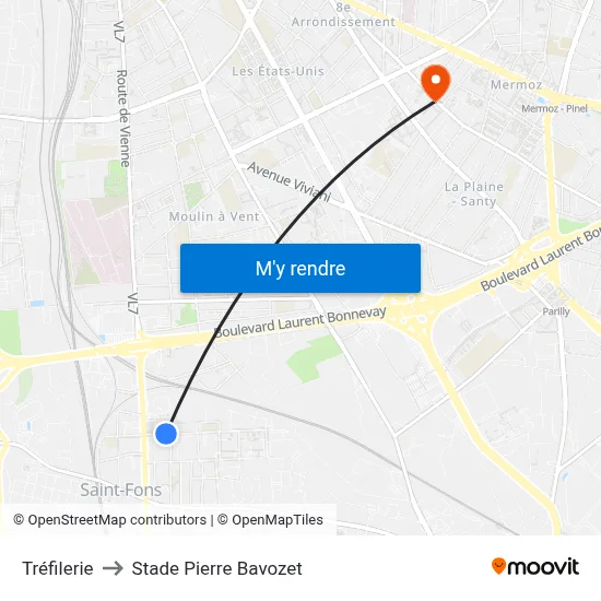 Tréfilerie to Stade Pierre Bavozet map