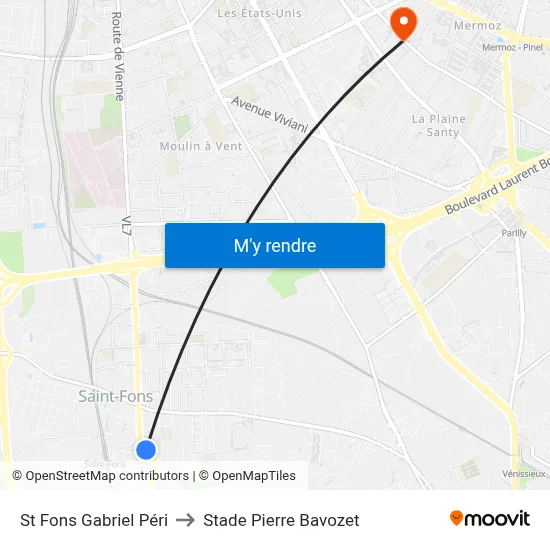 St Fons Gabriel Péri to Stade Pierre Bavozet map