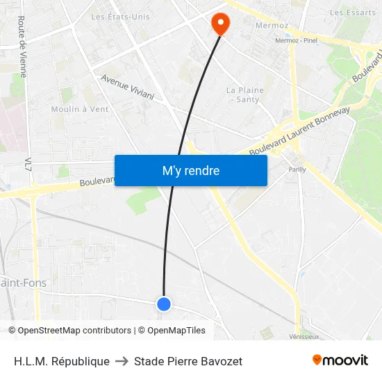 H.L.M. République to Stade Pierre Bavozet map